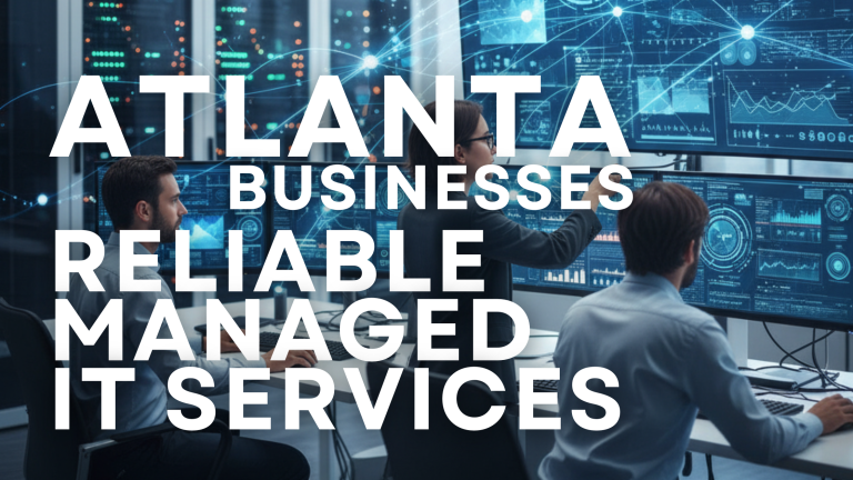 IT professionals monitoring network systems and servers in an Atlanta office for managed IT services