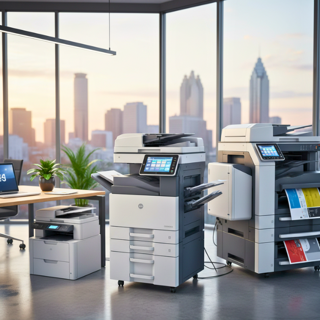 Different types of office copiers in an Atlanta workspace