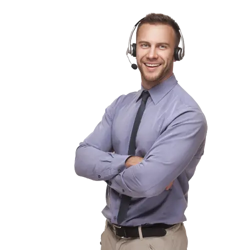 Smiling male customer service agent with headset for copier lease Atlanta support in Fulton County