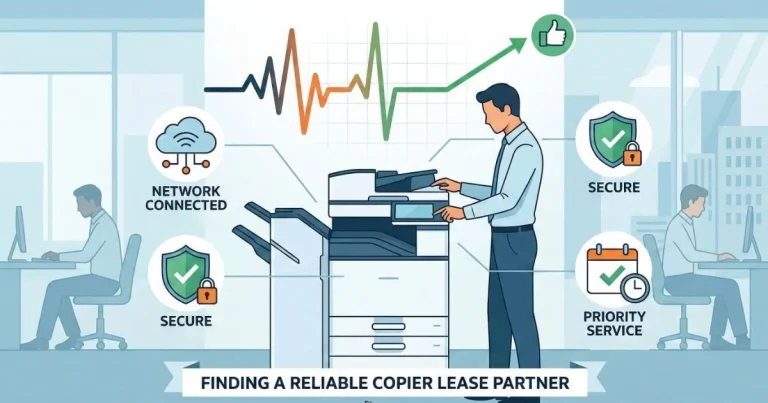 A professional technician providing a Reliable Copier Lease in Atlanta, featuring 4-hour SLAs, secure network connectivity, and priority service.
