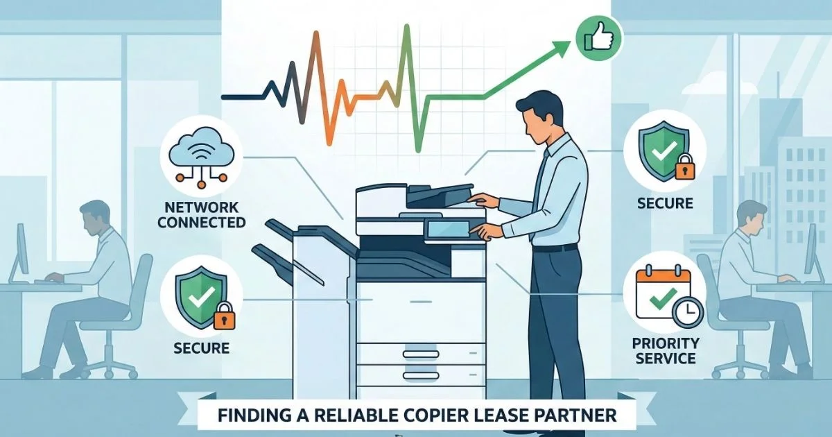 A professional technician providing a Reliable Copier Lease in Atlanta, featuring 4-hour SLAs, secure network connectivity, and priority service.