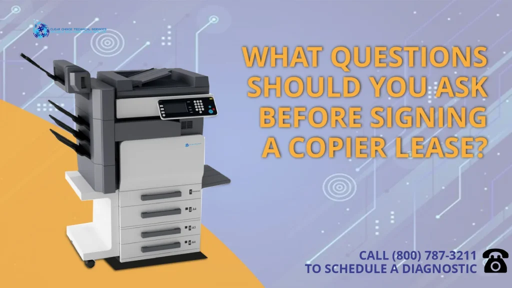 What questions should you ask before signing a copier lease in Atlanta GA promotional graphic with office copier