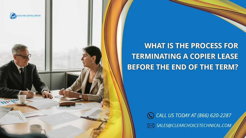 Business professionals in meeting discussing copier lease termination questions in Atlanta GA